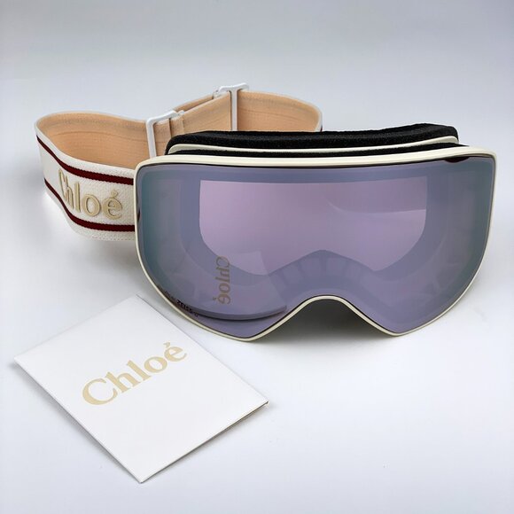Chloé CH0072S 001 – White Beige Ski Mask Sunglasses Violet Mirror ZEISS Lens - Picture 2 of 16
